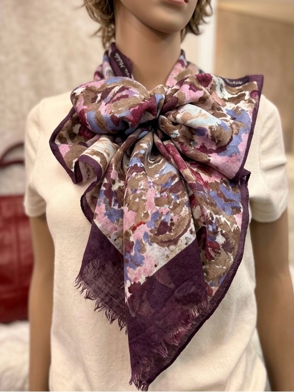 Marie Michèle Lightweight Floral Wool Blend Scarf Wrap